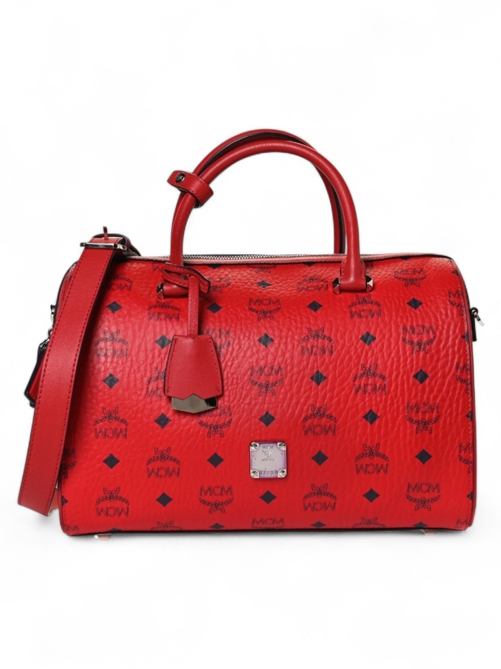 MCM Red Visetos Boston Bag - Signature Monogram Satchel - Picture 5 of 7